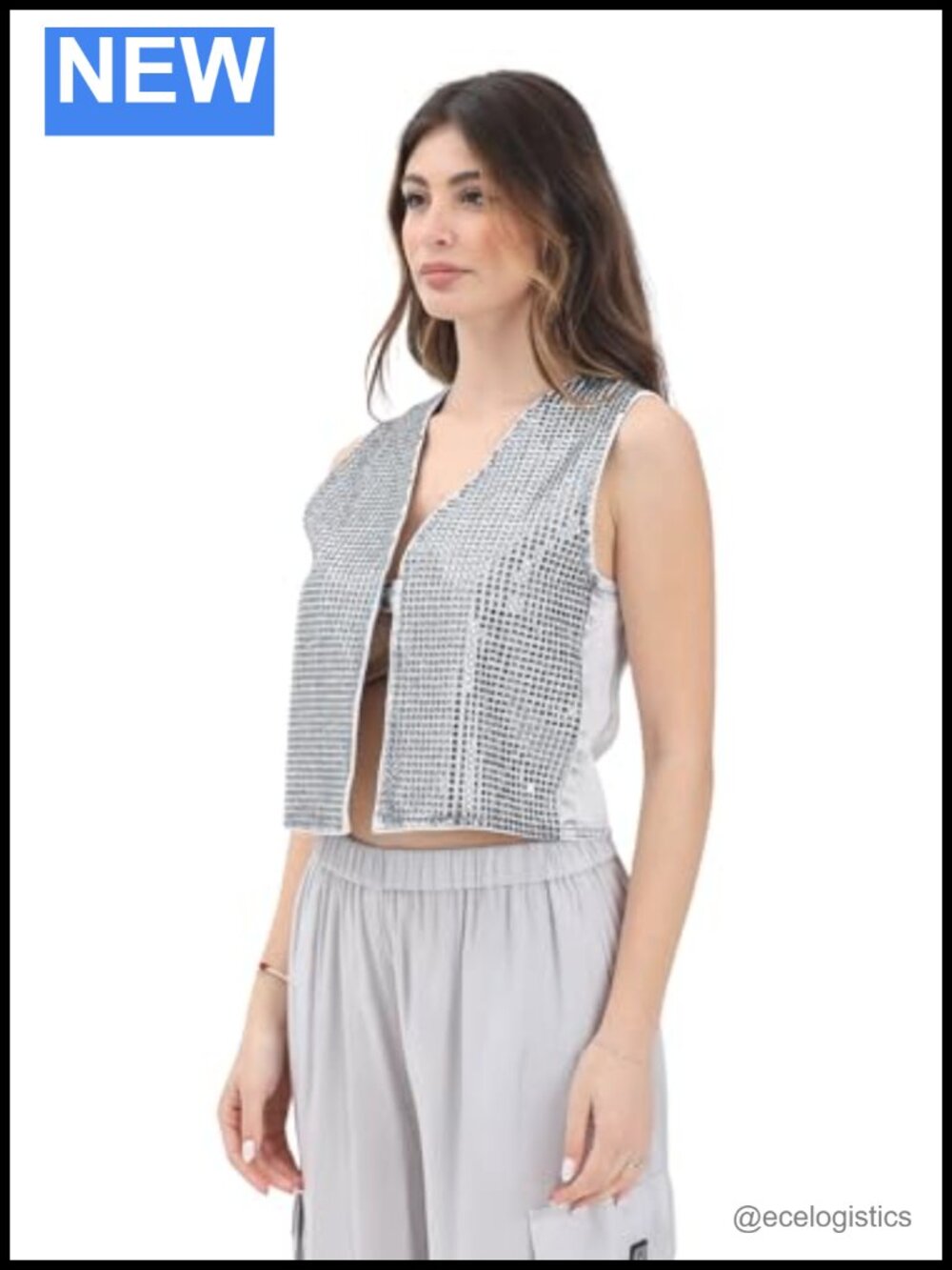 Armani Exchange Denim Vest Rhinestone Embellished Women's Outerwear